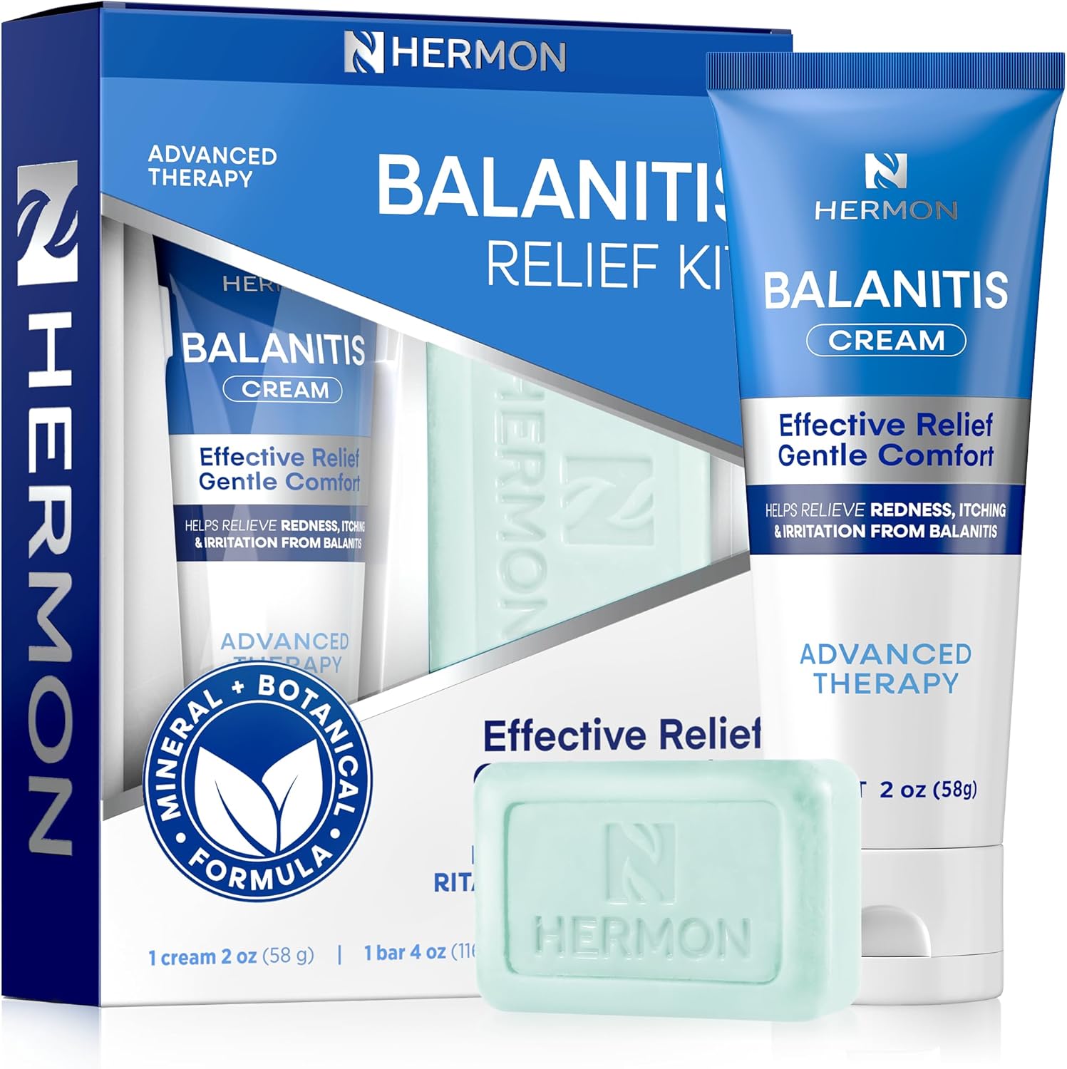 Hermon Balanitis Treatment for Men Relief Kit front view showing the box packaging for personal care