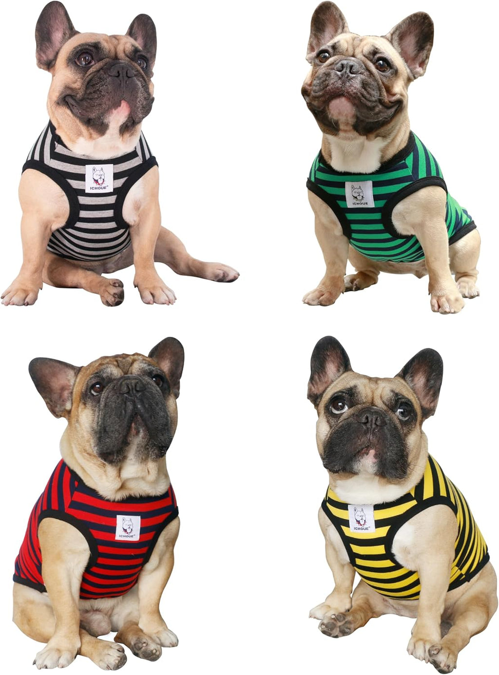 iChoue French Bulldog 100% Breathable Cotton Striped T Shirts Halloween Vest Clothes for Small Dogs Tank Tops Puppy Frenchie Pug English Boston Terrier Pitbull Pink White Stripes - Medium - Image 15