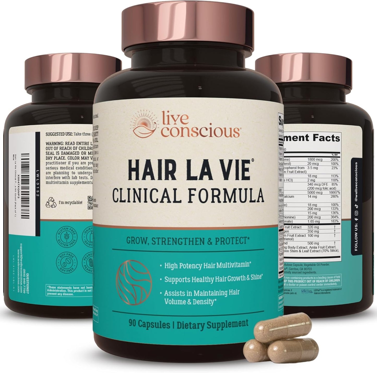 Hair La Vie Live Conscious Clinical Formula Hair Growth Vitamins front bottle view