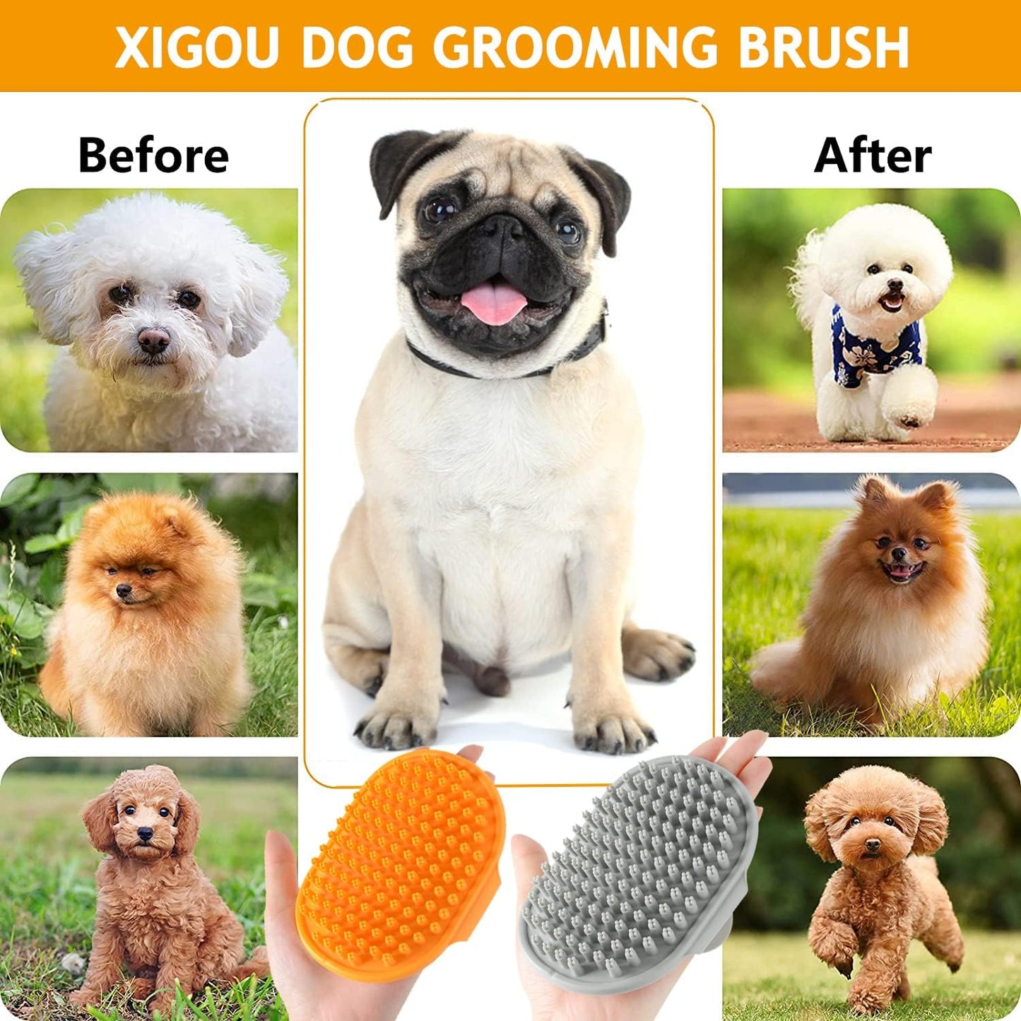 Ergonomic TRP rubber pet comb being cleaned under running water