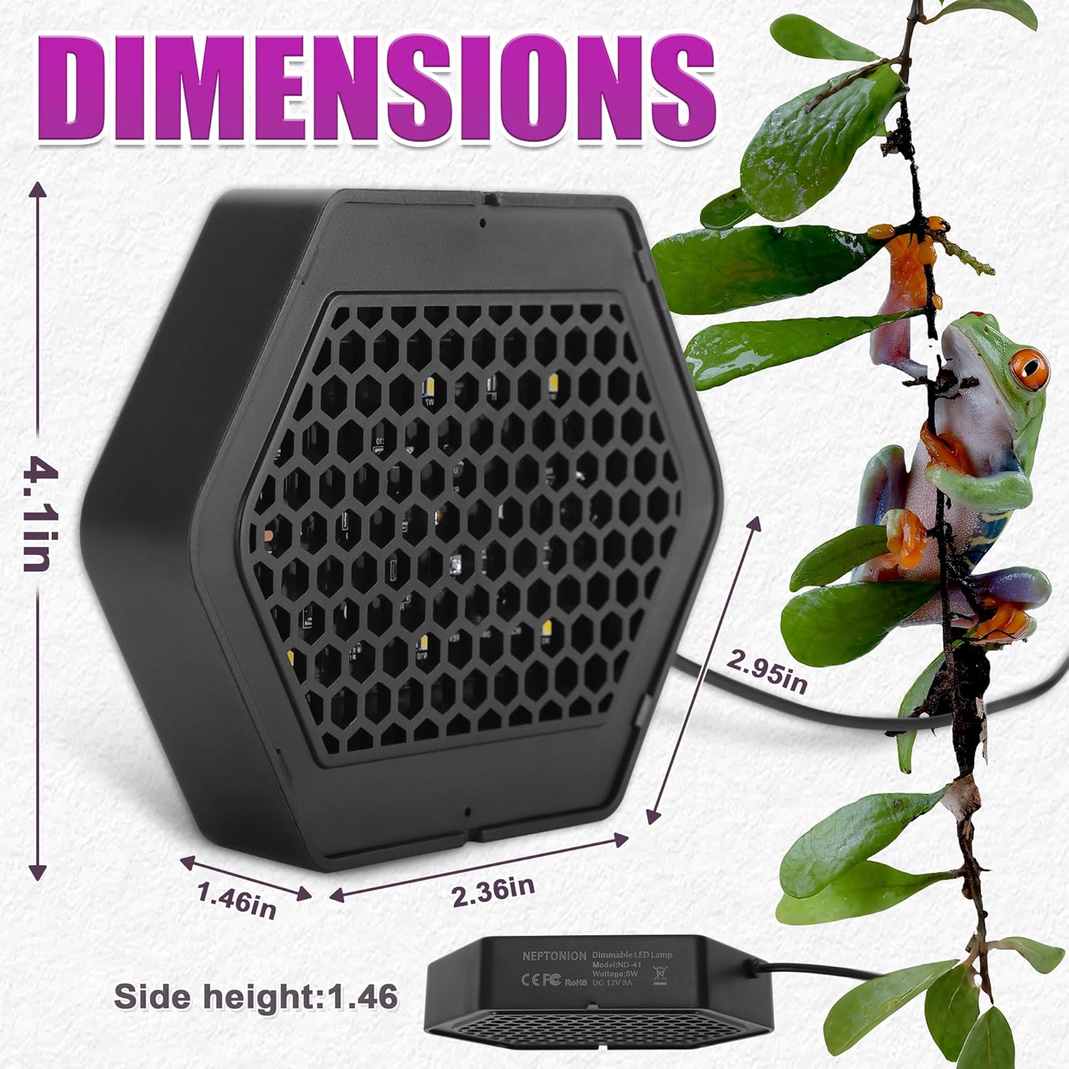 Neptonion reptile lamp showcasing the built-in daily cycle timer settings.