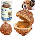Olsdeeool duck wrapped rawhide spherical dog treats front view packaging