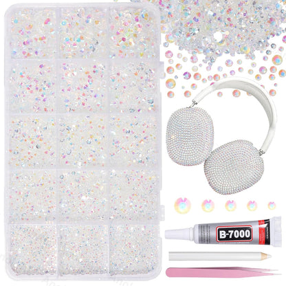 AnoleAir 12000 pieces clear white AB rhinestones bedazzling kit front view