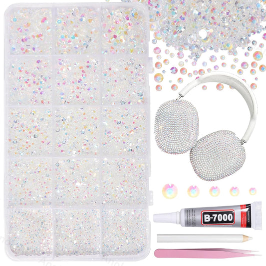 AnoleAir 12000 pieces clear white AB rhinestones bedazzling kit front view