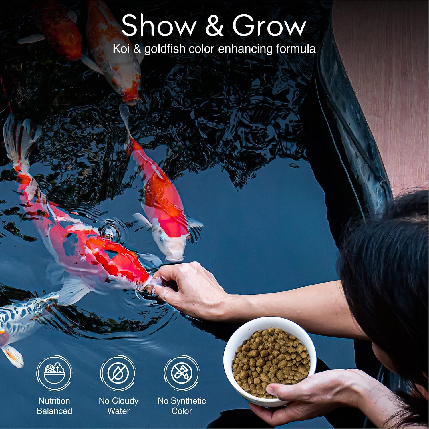 Big Kahuna 32 percent protein floating pond pellets for koi growth close up image