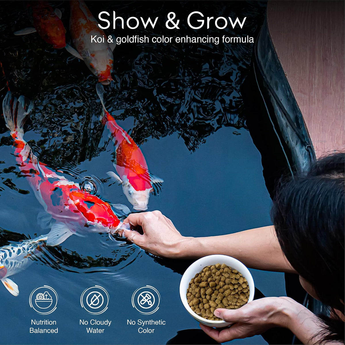 Big Kahuna 32 percent protein floating pond pellets for koi growth close up image