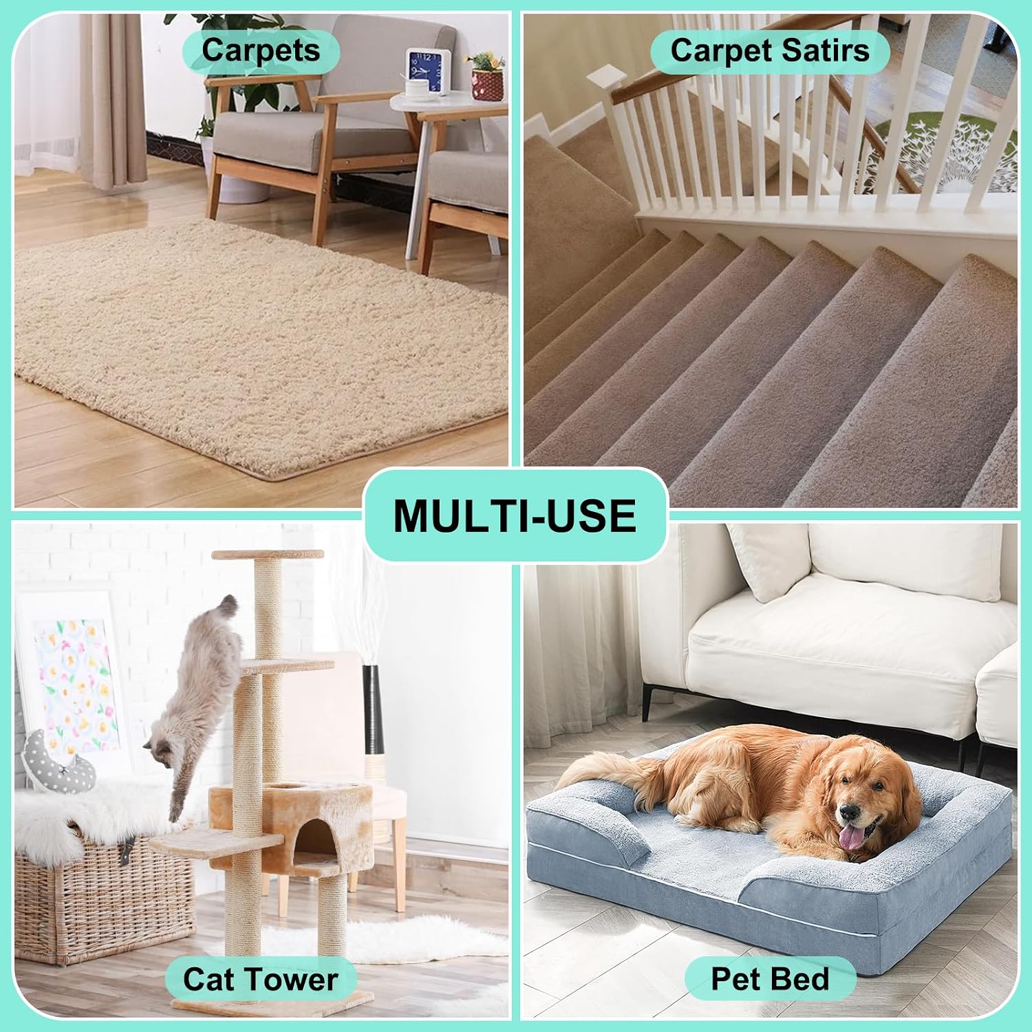 Comparison of carpet surface before and after using Nrefpun rake
