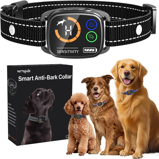 Dinjoo smart anti-bark dog collar front view black