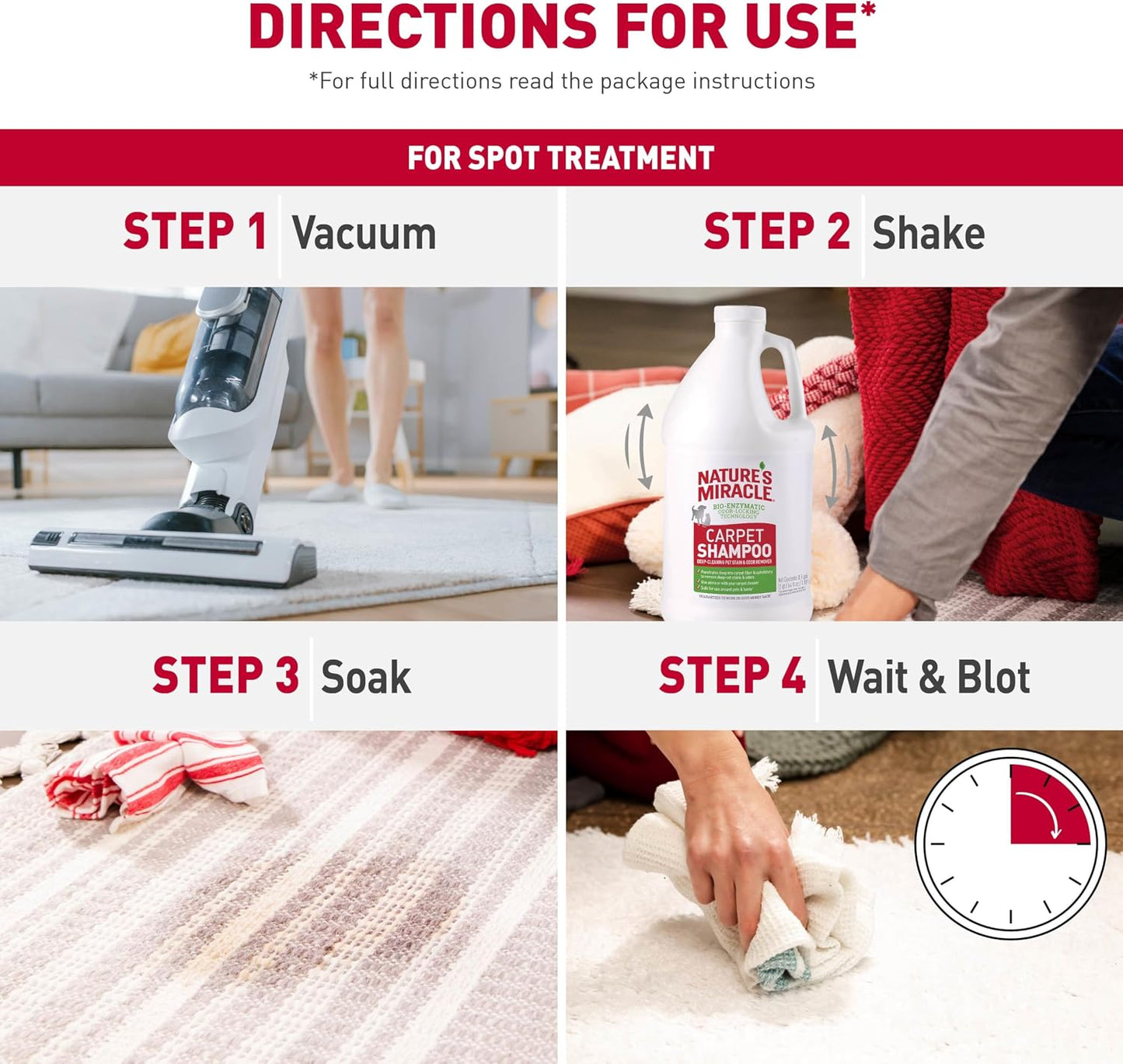 Nature's Miracle pet stain remover showing instructions for use