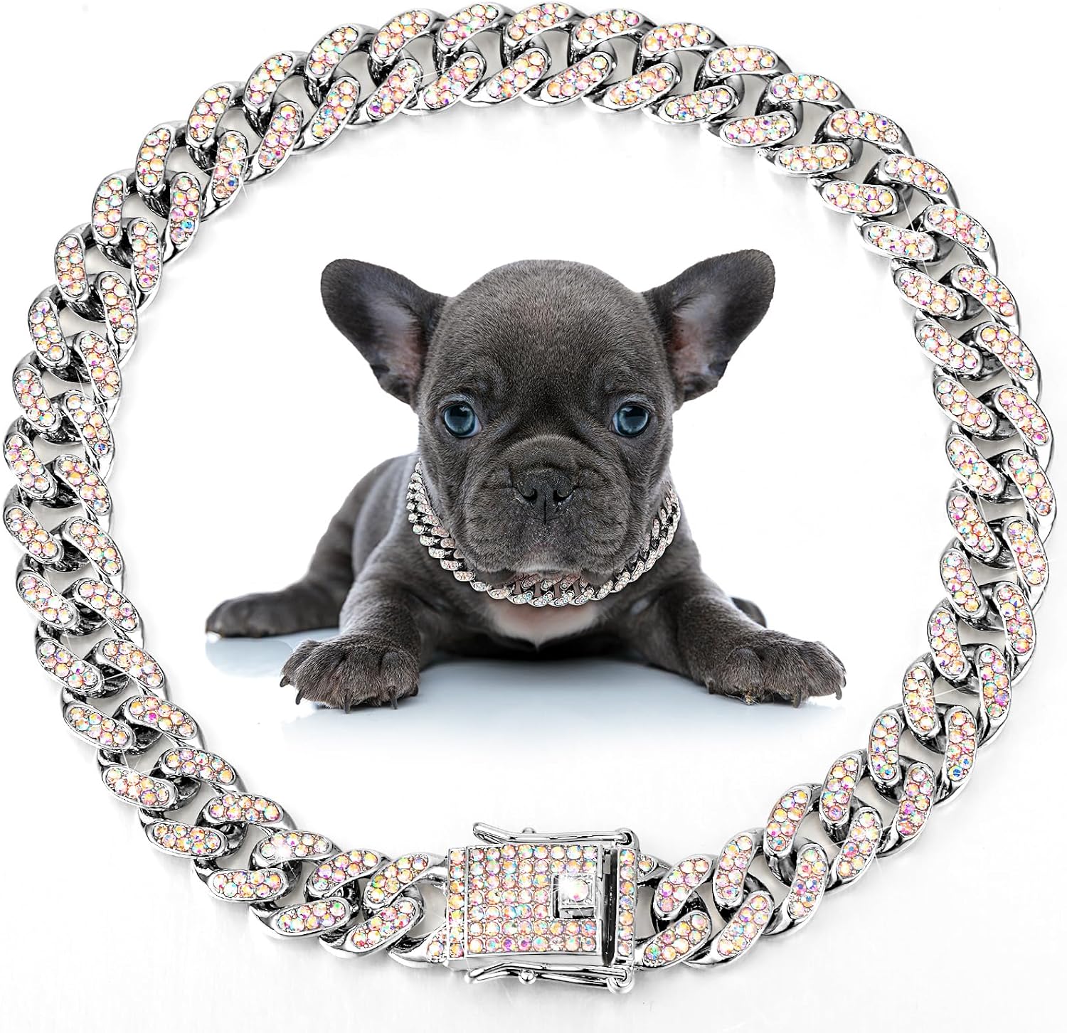 LEIFIDE Dog Chain Collar Diamond Link Puppy Collar 12 mm Wide Dog Necklace Metal Cat Chain Pet Crystal Necklace Jewelry Accessories for Small Medium Large Pet(8 Inch,Rose Gold, Pink) - Image 9