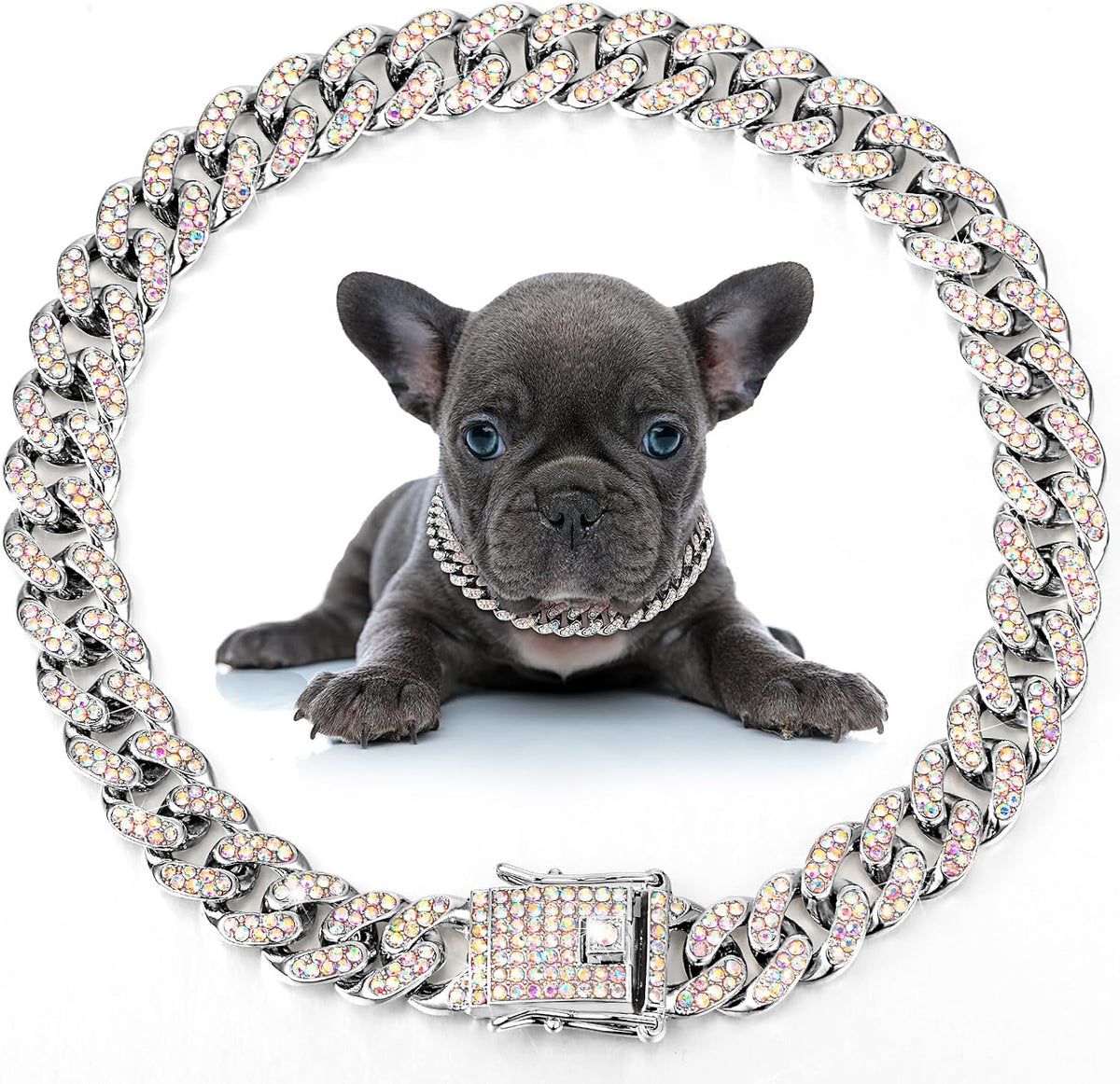 LEIFIDE Dog Chain Collar Diamond Link Puppy Collar 12 mm Wide Dog Necklace Metal Cat Chain Pet Crystal Necklace Jewelry Accessories for Small Medium Large Pet(8 Inch,Rose Gold, Pink) - Image 9
