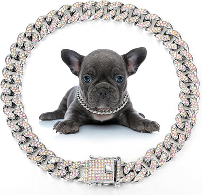 LEIFIDE Dog Chain Collar Diamond Link Puppy Collar 12 mm Wide Dog Necklace Metal Cat Chain Pet Crystal Necklace Jewelry Accessories for Small Medium Large Pet(8 Inch,Rose Gold, Pink) - Image 9