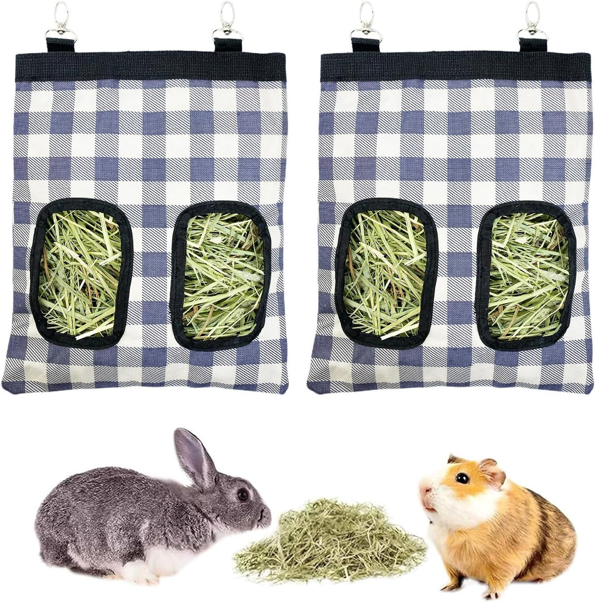 Rabbit Hay Feeder - Large Capacity Oxford Cloth Hanging Hay Bag - 4 Holes - 1 Pcs (Black) - Image 13