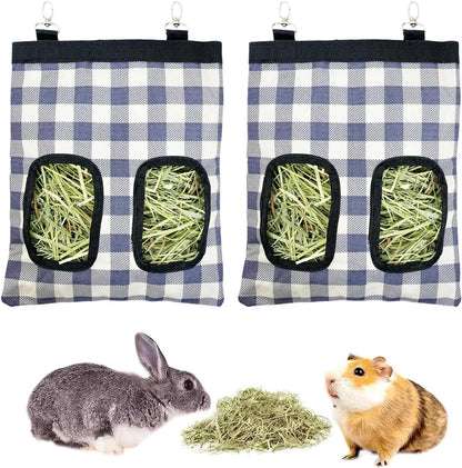 Rabbit Hay Feeder - Large Capacity Oxford Cloth Hanging Hay Bag - 4 Holes - 1 Pcs (Black) - Image 13