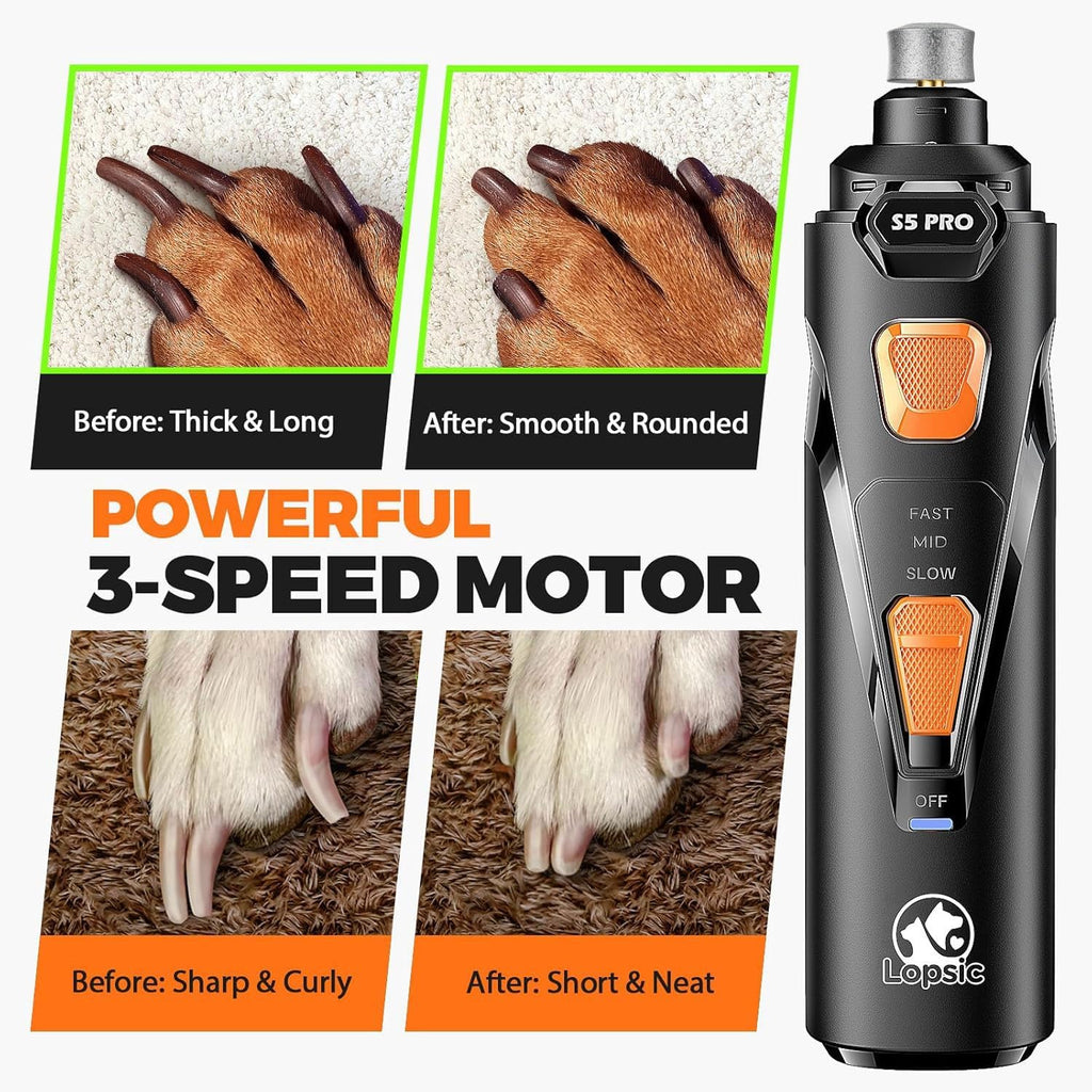 Low noise diamond bit dog nail grinder with interchangeable wheels.