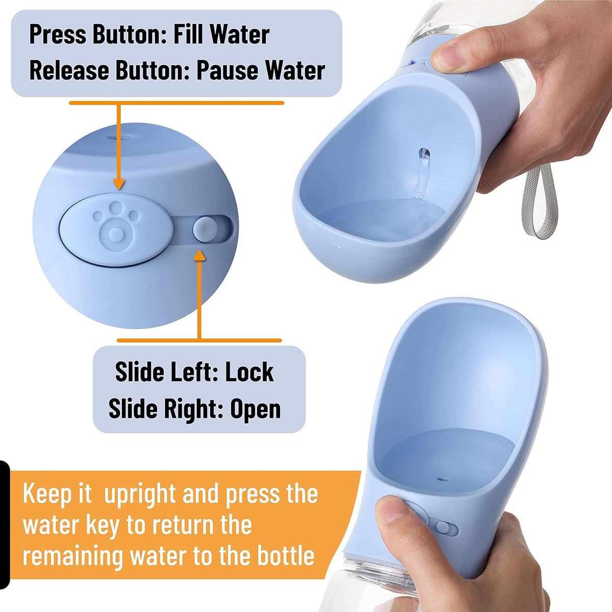 Mr. Pen travel puppy water dispenser showing the blue foldable drinking trough