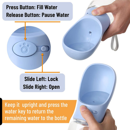 Mr. Pen travel puppy water dispenser showing the blue foldable drinking trough