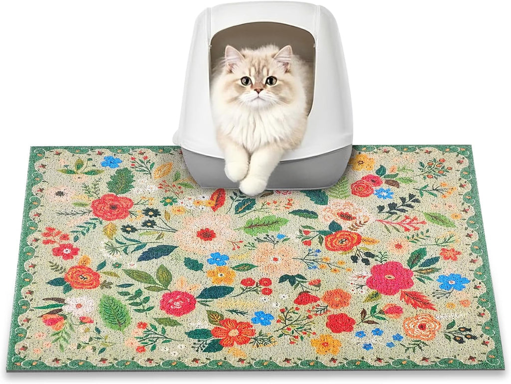 Cat Litter Mat, 24" x 16" Litter Box mat, Upgrade Non-Slip Kitty Litter mat, Traps 100% Litter, Soft on Kitty Paws, Easy Clean for Scatter Control, Bohe cat Food mat, Urine Waterproof - Image 10