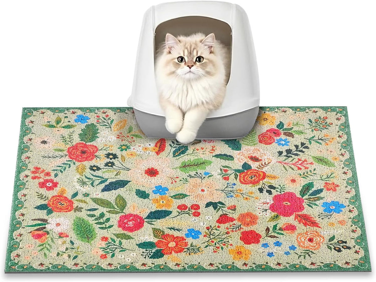 Cat Litter Mat, 24" x 16" Litter Box mat, Upgrade Non-Slip Kitty Litter mat, Traps 100% Litter, Soft on Kitty Paws, Easy Clean for Scatter Control, Bohe cat Food mat, Urine Waterproof - Image 10