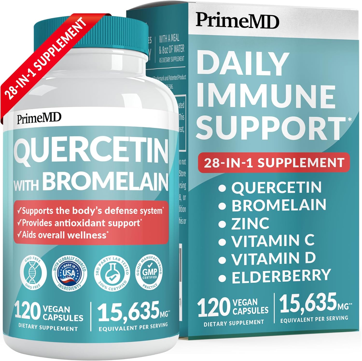 PrimeMD Quercetin with Bromelain 120 vegan capsules front view