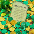 QEQEKAKA Saint Patricks Day plastic coins front view for party decorations