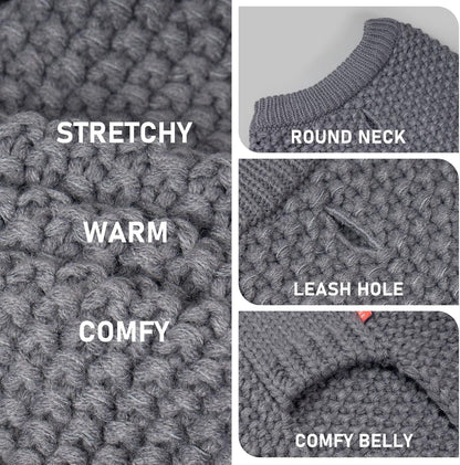 Close up of the leash hole feature on the grey pullover dog apparel.