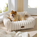 Bedsure ComfyFleece(TM) Cute Dog Bed for Small Medium Dogs - Washable Furry Puppy Beds, Rectangle Orthopedic Corduroy Fleece Pet Beds with Removable Zipper Cover, 25x21x7inches, Cream - Image 1