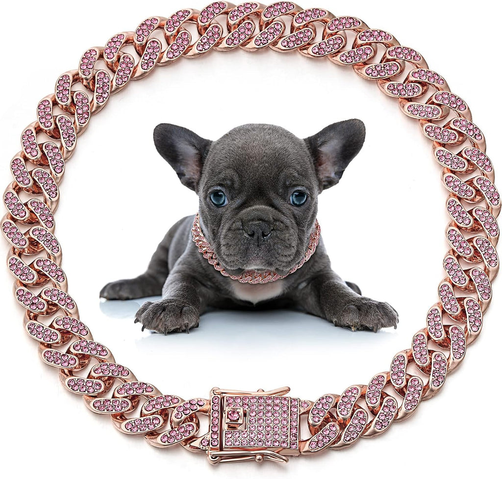 Leifide diamond link dog chain collar in rose gold front view