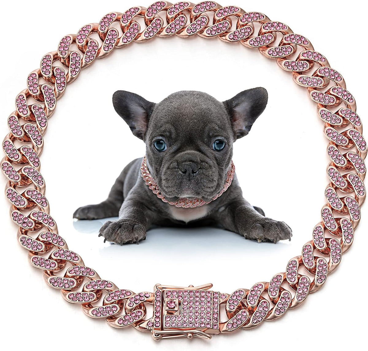 Leifide diamond link dog chain collar in rose gold front view