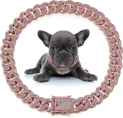 Leifide diamond link dog chain collar in rose gold front view