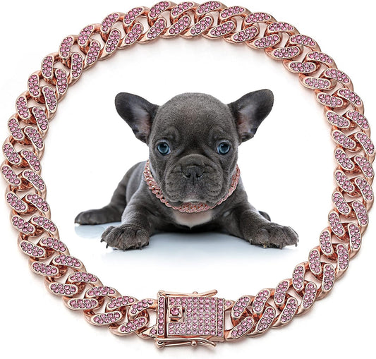 Leifide diamond link dog chain collar in rose gold front view