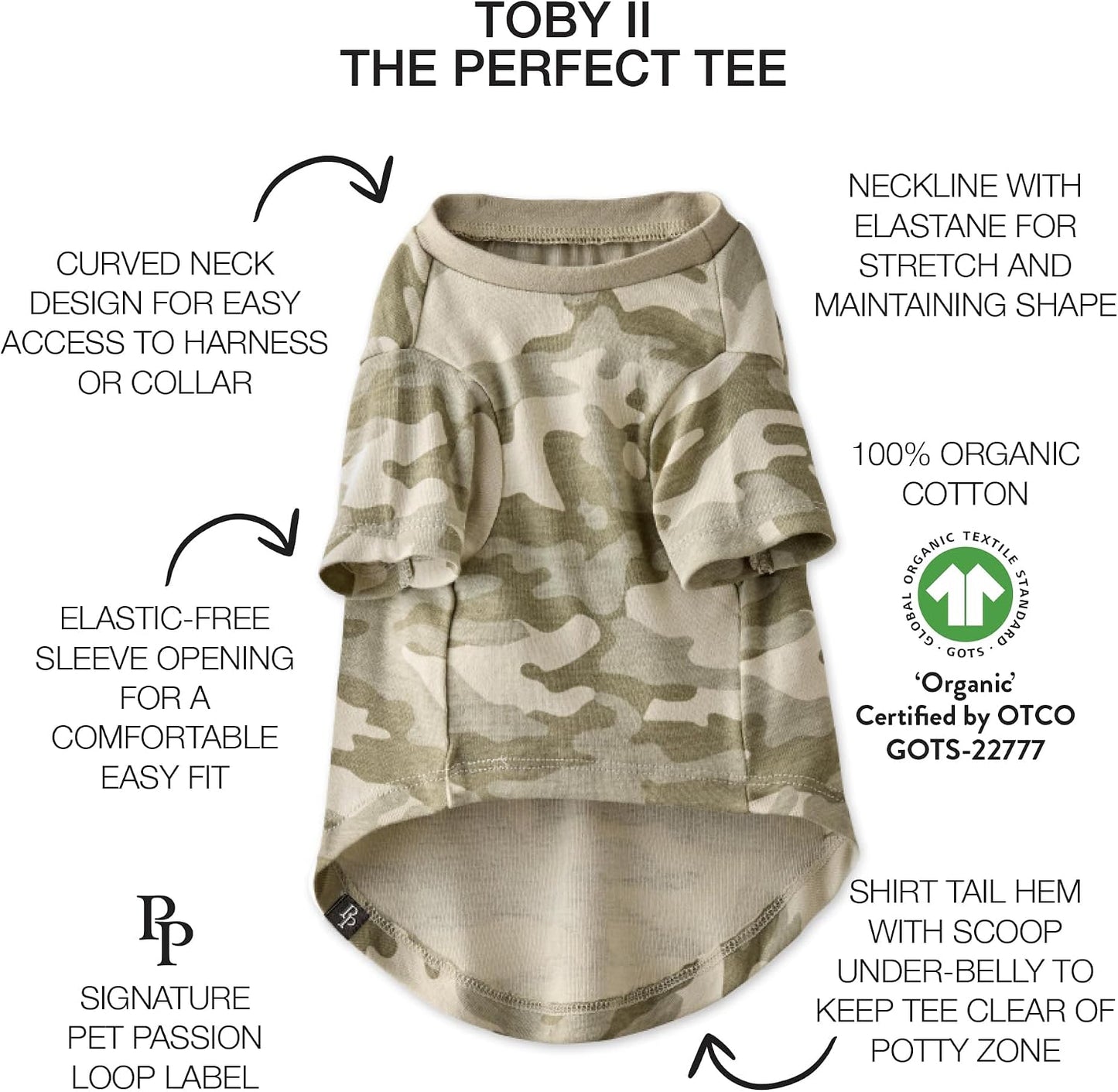 Pet Passion organic cotton dog shirts sage camo print