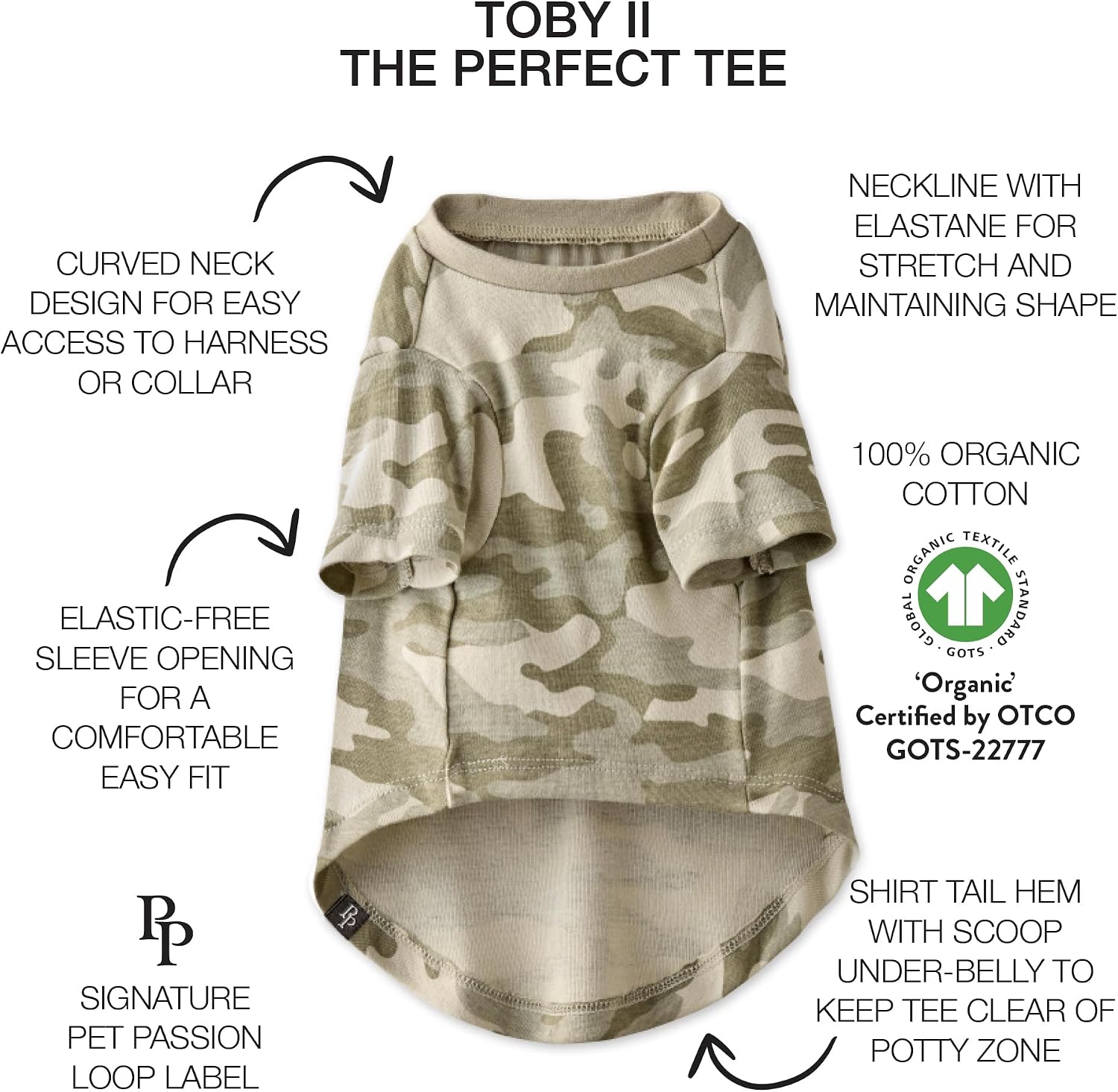 Pet Passion organic cotton dog shirts sage camo print
