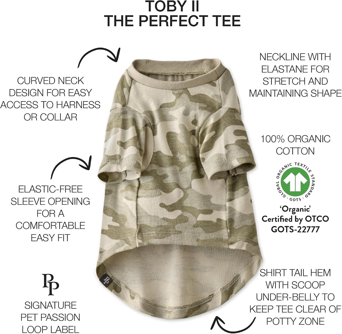 Pet Passion organic cotton dog shirts sage camo print