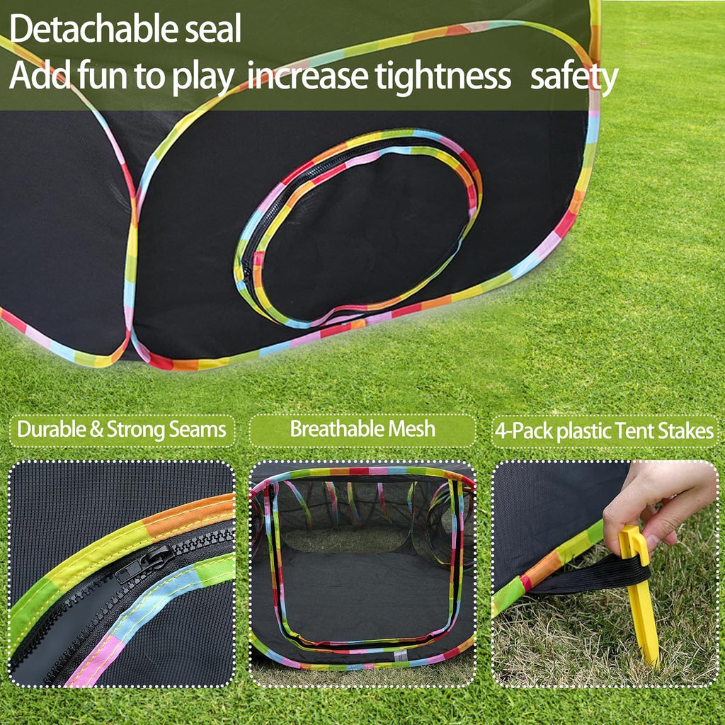 CLKHOWL portable cat house mesh playpen being secured with included ground stakes on grass