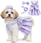 Dog Dress Bowknot Harness Leash Set for Small Dogs Girl Cute Plaid Dog Dress Pearls Bow Tie Spring Summer Princess Clothes Birthday Holiday Doggie Outfits for Puppy Cats Girl Apparel (Black, Small) - Image 11