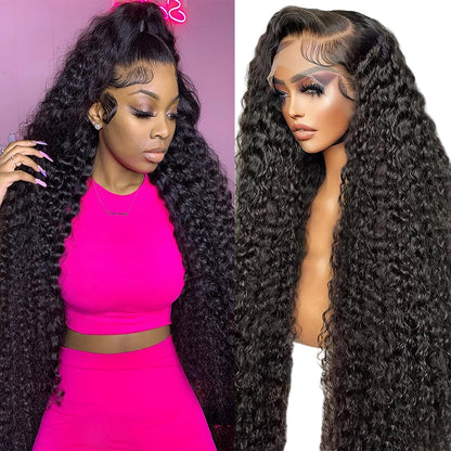 Zekan JTMMP deep wave lace front wig front view showcasing voluminous black curls