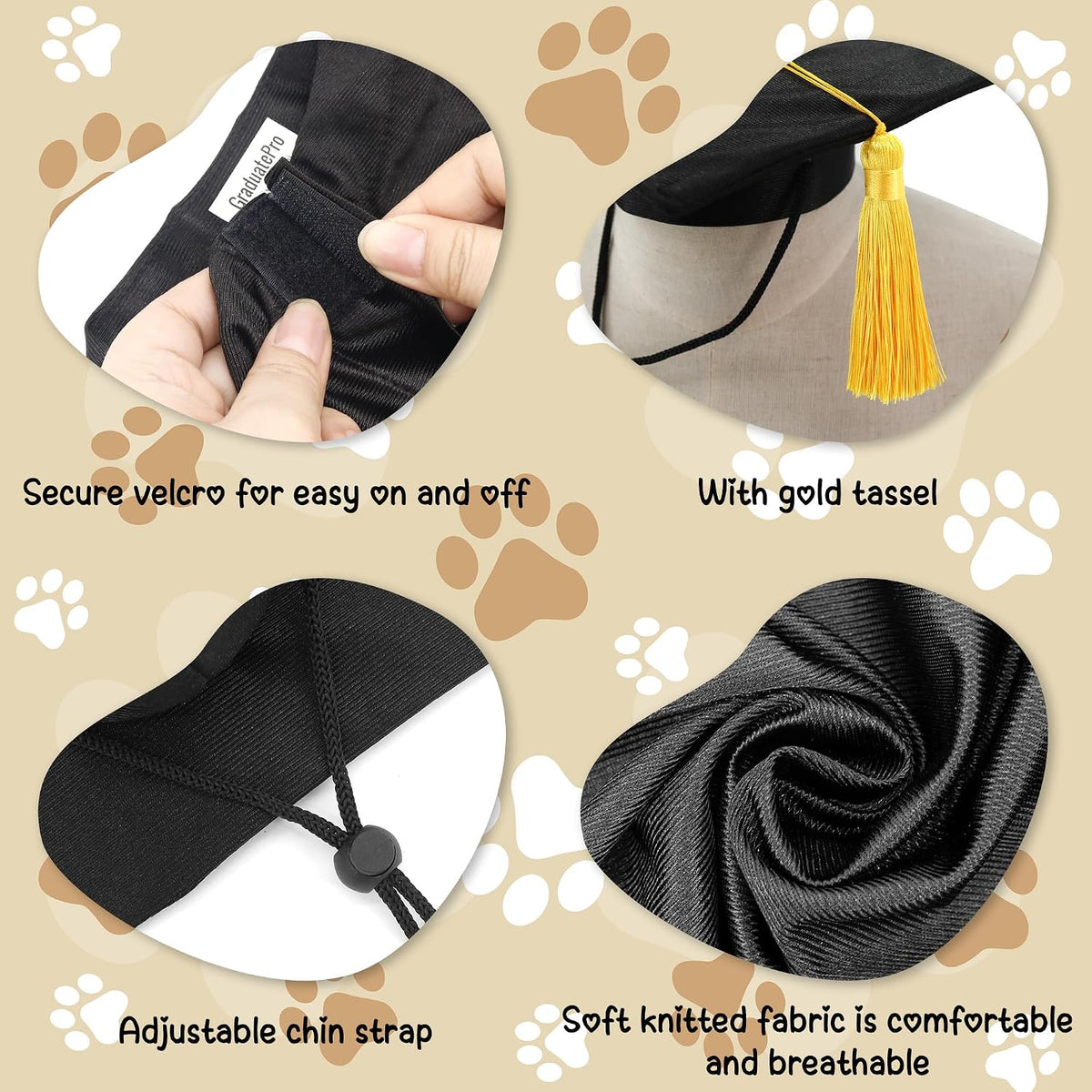 Adjustable knit fabric dog graduation gown back view detail