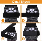 Dog wearing Kooltail anti-slip socks on hardwood floor