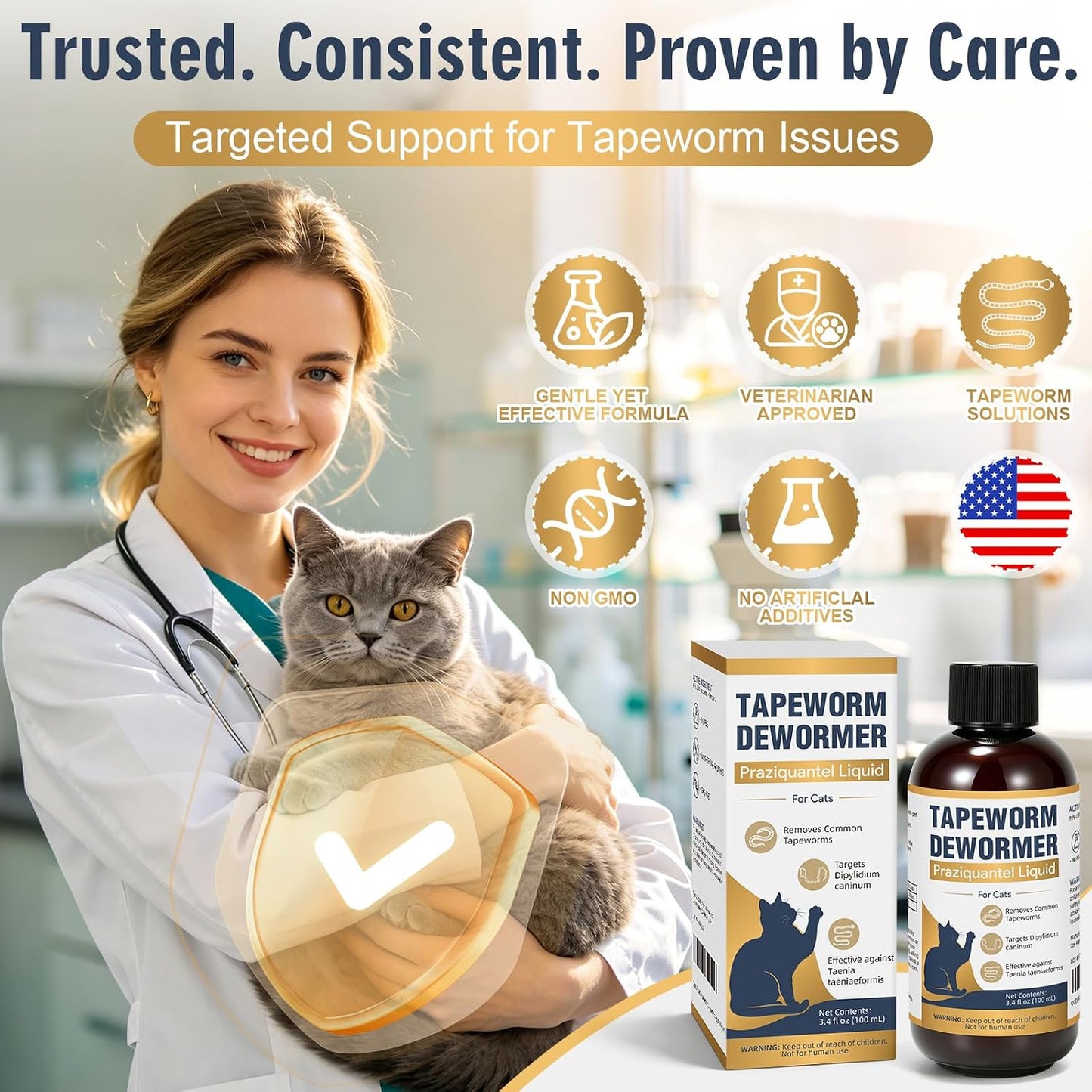Chicken flavored liquid feline dewormer oral suspension bottle packaging