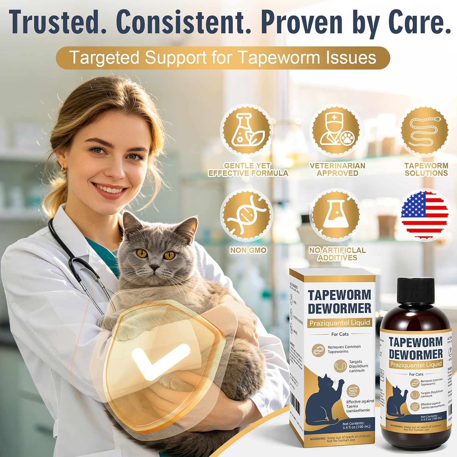 Chicken flavored liquid feline dewormer oral suspension bottle packaging