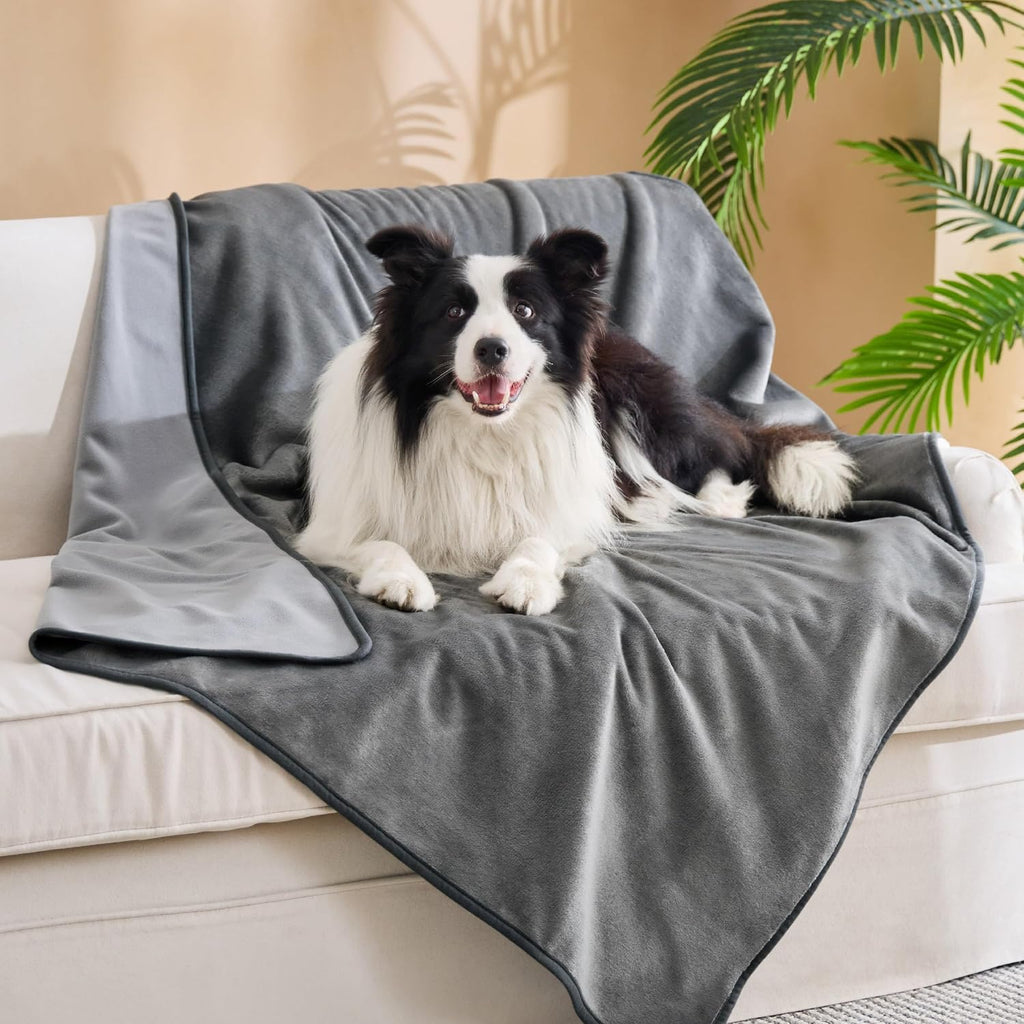 Bedsure Waterproof Blanket for Couch front view showing plush grey flannel texture