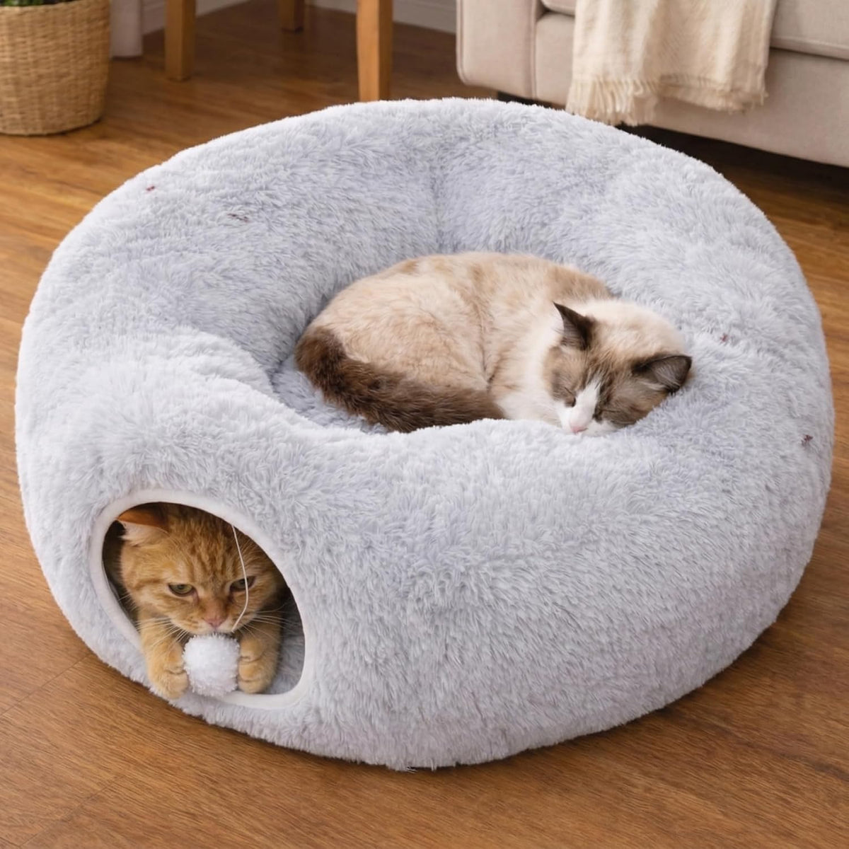 Meowfia Indoor Cat Tunnel with Donut Bed - Large Flexible Play Space for Multiple Pets - Circle or Snake Shape, Cozy Lounge (Jungle Nest) - Image 10