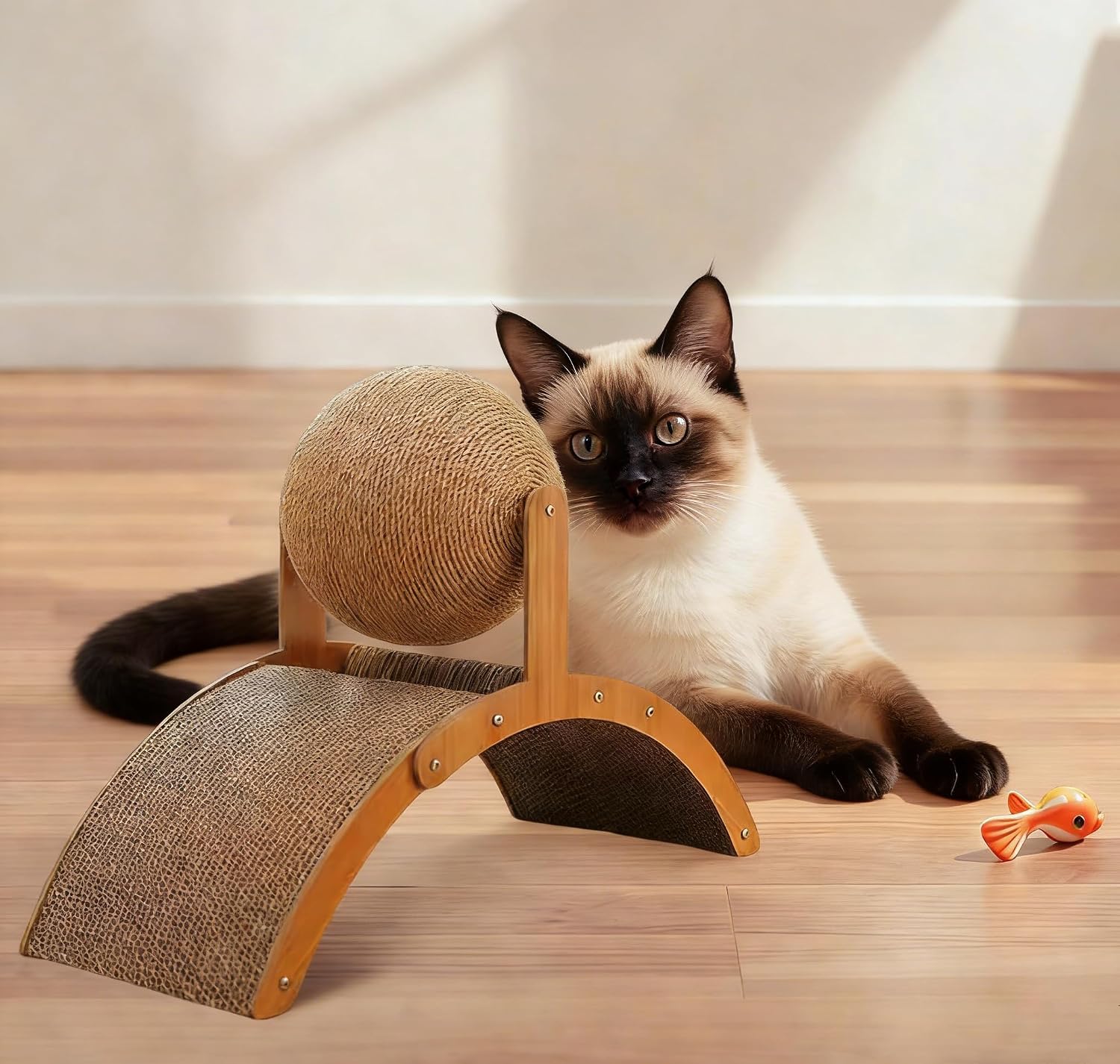 Vistora interactive cat scratcher showing the 360 degree rotation capability