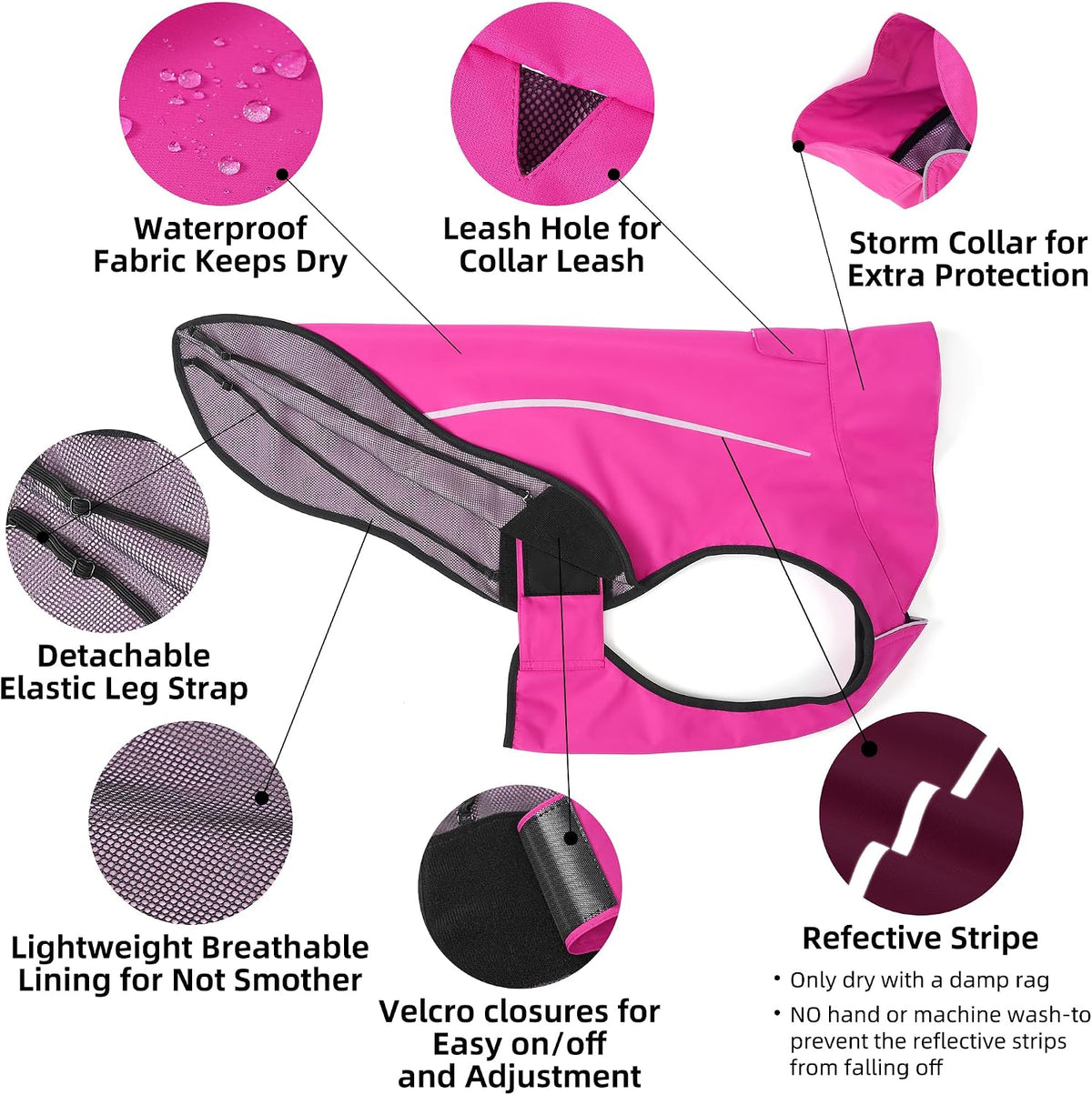 Adjustable dog rain coat with velcro straps for medium dogs