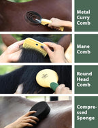 Furrishine equine hoof pick with brush tool displaying the rust resistant metal hook and sturdy cleaning bristles.