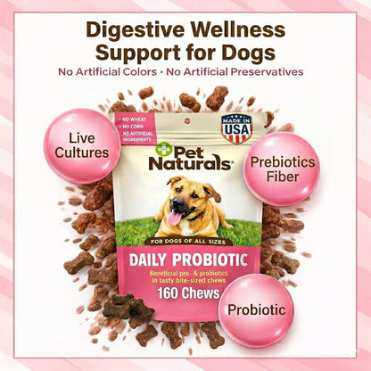 Pet Naturals dog probiotic 160 count duck flavor digestive supplement close up