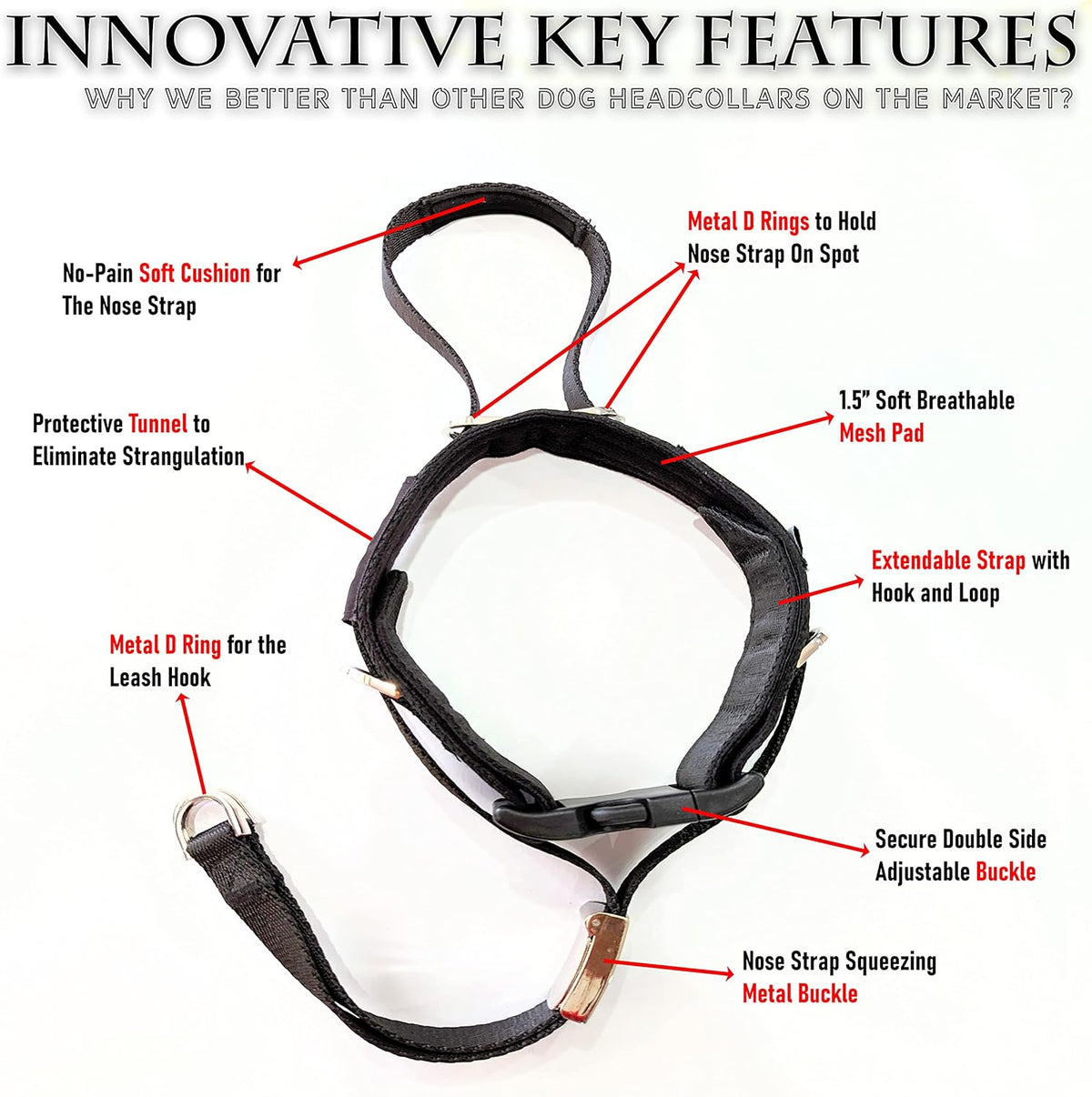Durable nylon construction of JVA Pro no pull headcollar