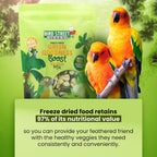 Parakeet treats jar showing net weight and product highlights