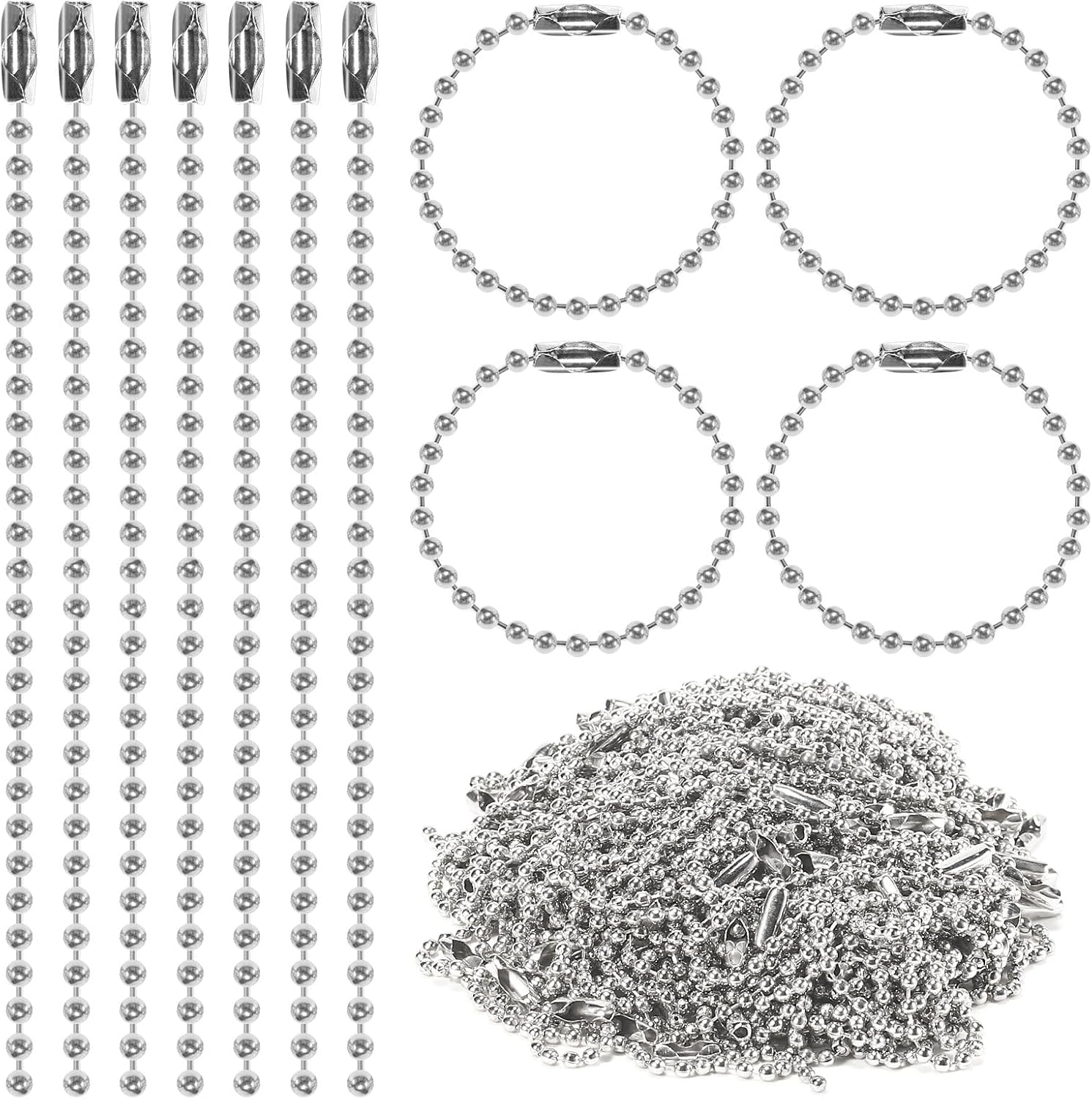 1000 pcs 3.9 in Ball Chains Keychain Tag Keychain Ball Chain Bulk,Beaded Chain Connector Chains for Keychains,Dog tag Chain Key Chain Links,Silver Nickel Plated Metal 2.4mm Ball Bead Chains - Image 12